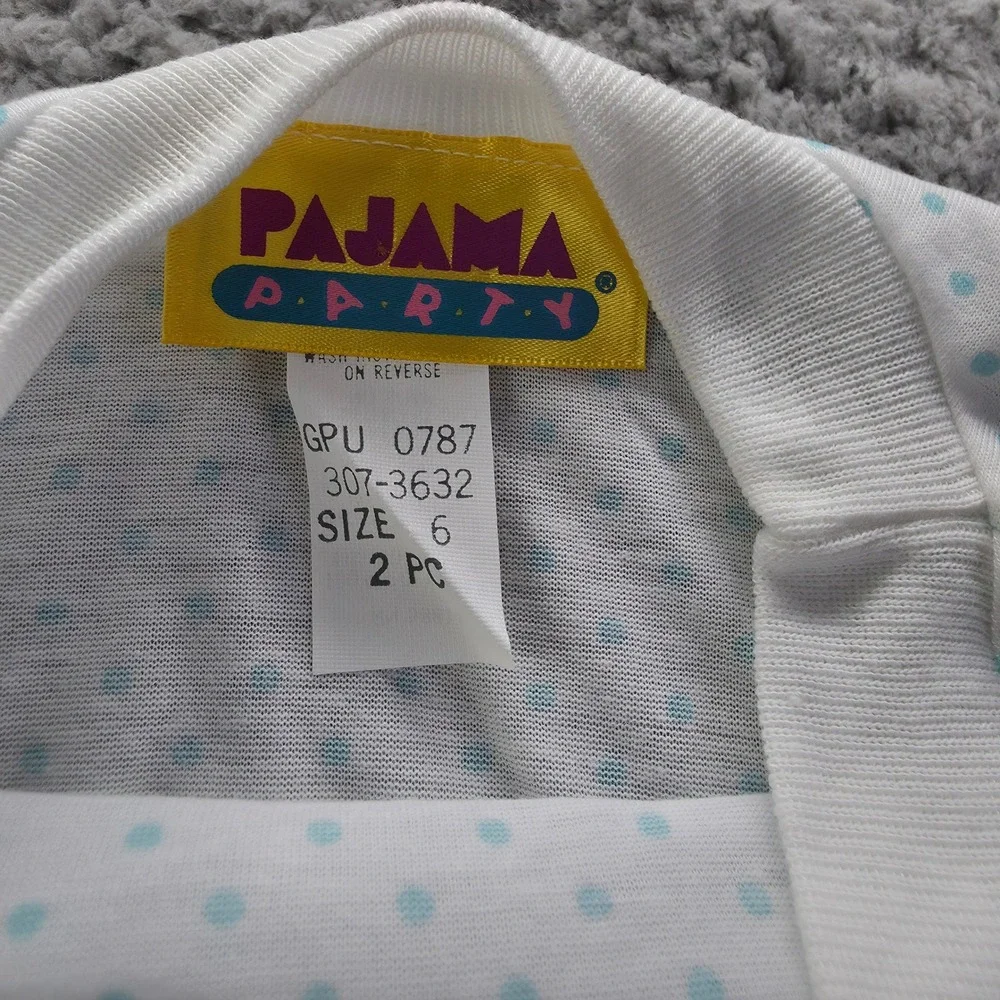 Vintage Pajama Party Kids Size 6 Polka Dot 2pc Pajama Set Blue 90s USA